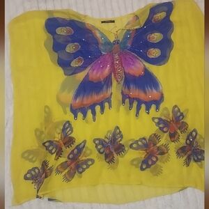 4/$18 Butterfly Print Yellow Swim Coverup